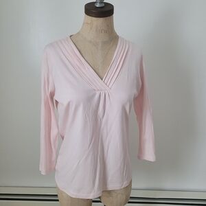 L.L Bean Misses XS-Reg 3/4 Sleeve 100% Supima Cotton Pleated Spring Top Casual